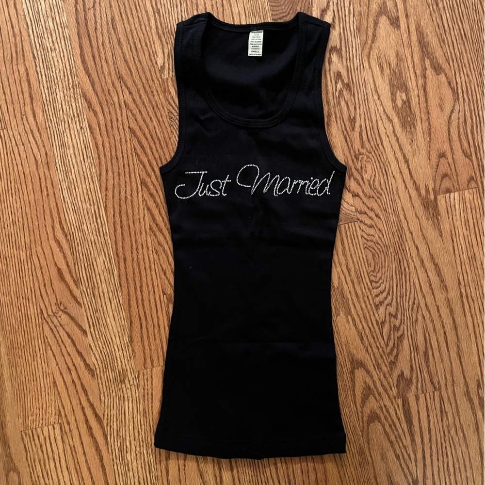 Just Married rhinestone tank top.